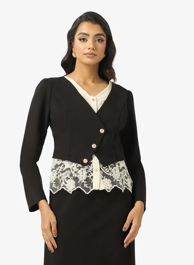 Khizana  Lace Trim Top & Column Skirt Set for Women | Best Price UAE